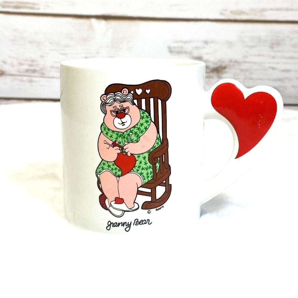 Love Mug Inc The Love Mug Coffee Cup Granny Bear Red Heart Handle Retro 80s